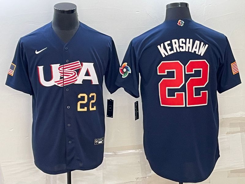 Men 2023 World Cub USA #22 Kershaw Blue Nike MLB Jersey5